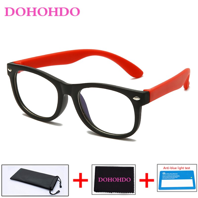 Dohohdo børn anti blå lys briller børn briller drenge piger klare briller oculos infantil  uv400 briller: Sort rød