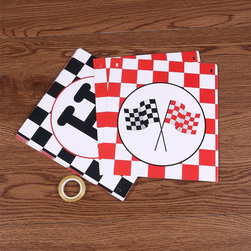 Checkered Racing Flags Banner Garland Party Decoration Letter Bunting Birthday Party Supplies for Car Themed Party