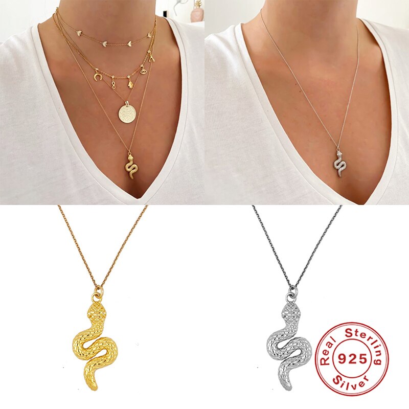 925 Sterling Silver Minimalist Clavicle Chain Pendant Necklaces For Woman Mom Ladies Collar De Serpiente Necklaces Birthday