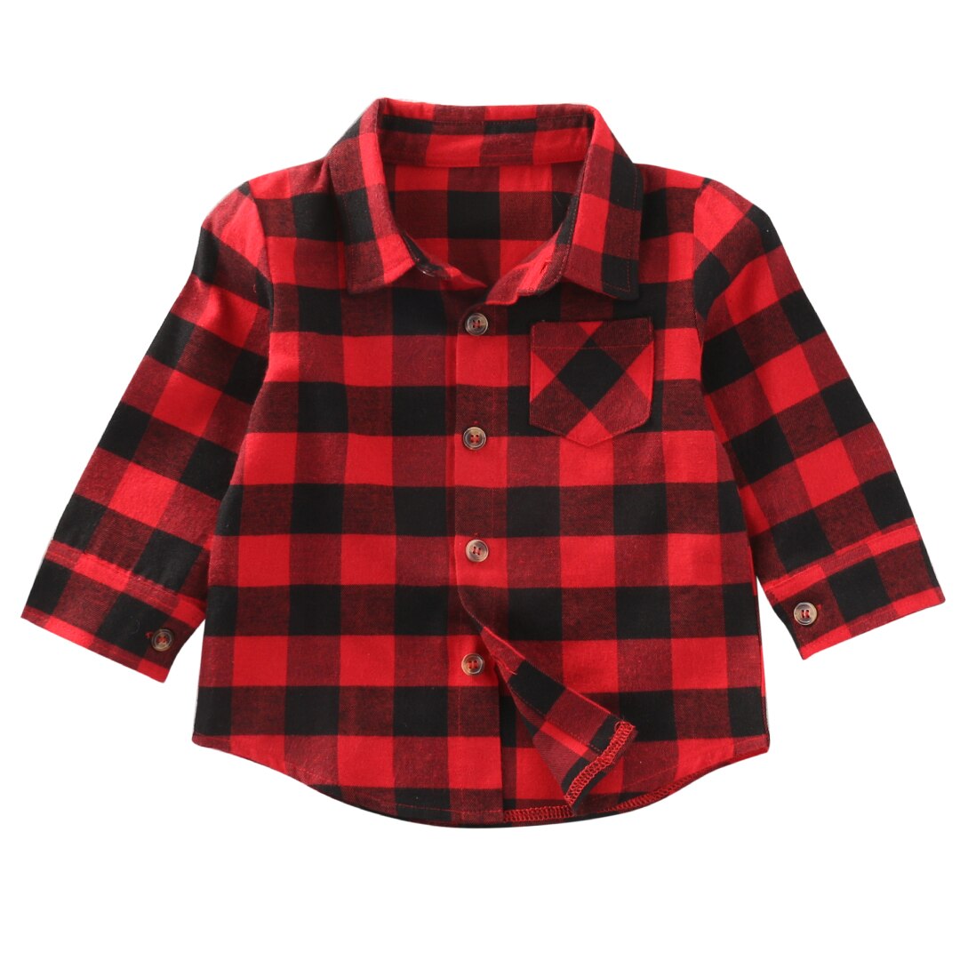 Afslappet baby børn drenge pige tøj langærmet rød sort plaid skjorte skrue ned krave checks toppe lomme enkelt bryst bluse: 6