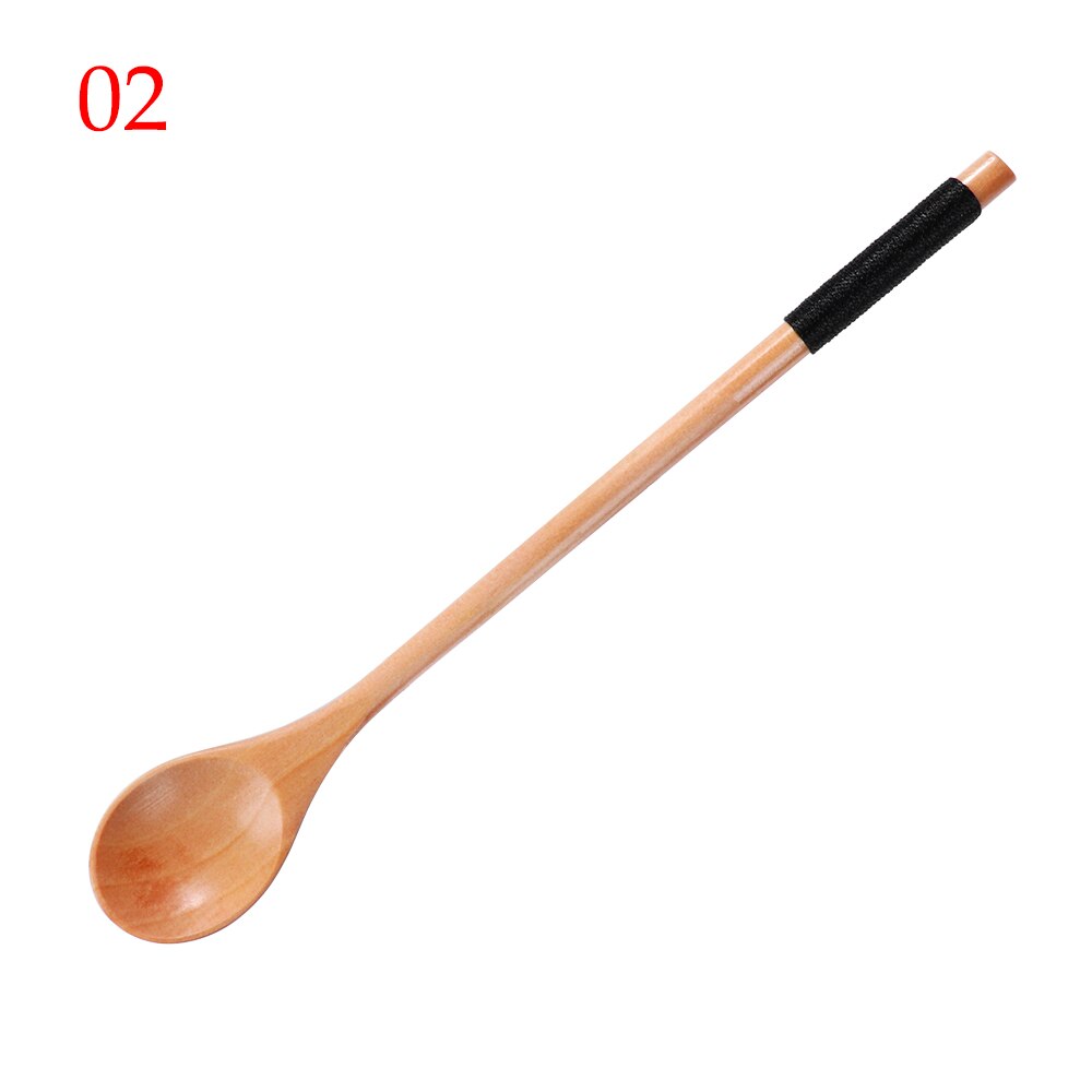 Cucharas de madera tradicionales para niños, cuchara grande de mango largo, cucharas de madera para arroz, sopa, postre, café, té, mesa de estar para el hogar, 1 ud.: 2