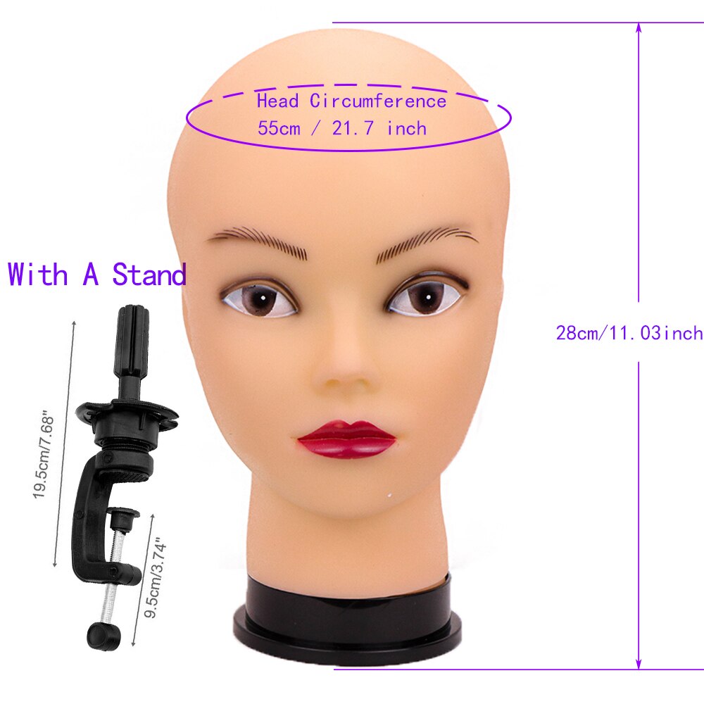 Cabeza de maniquí calvo con hombro, cabeza de maniquí femenino para peluca, sombrero, exhibición de cosmetología, cabeza de maniquí para práctica de maquillaje: Head E with stand