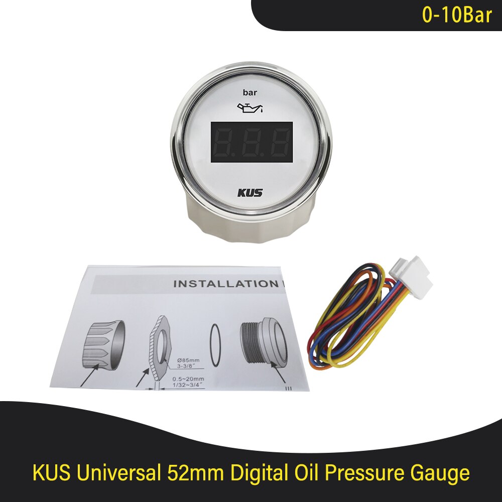 Kus 52mm oljetrykkmåler måler 0-5 bar (0-75 psi ) 0-10 bar (0-145 psi) med rød/gul bakgrunnsbelysning for båt bil lastebil  rv 12v 24v: Digital 0-10 bar ws