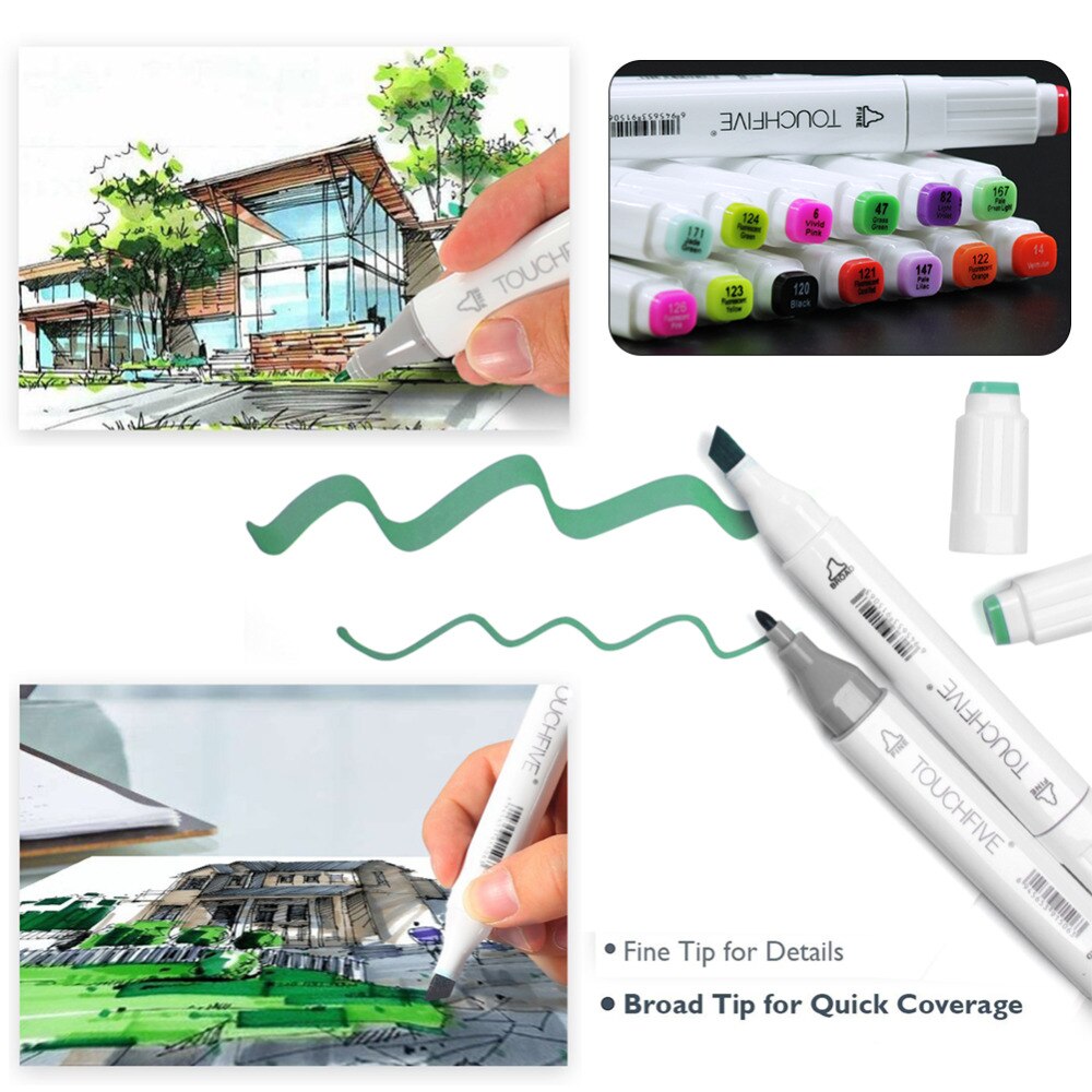Marker Pen TouchFive 48/60/80/168 Colors Dual Tip Art Supplies Alcohol Marker for Drawing Sketching Adult and Kids For Animation