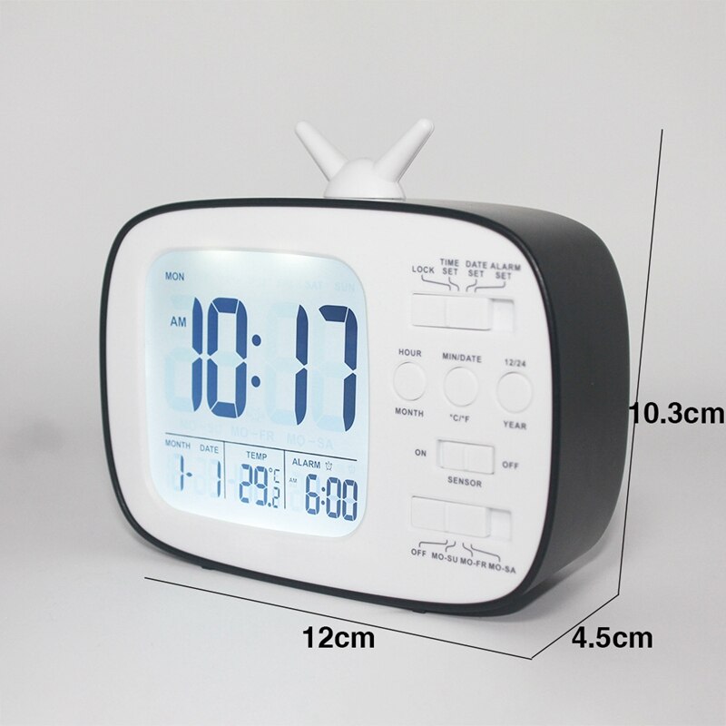 LED Digital Alarm Clock With Night Light Thermometer Calendar Alarm Clock Desk Display Smart Light-sensitive TV Shape Clocks