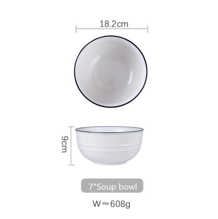 White screw Thread Dinner Plate Ceramic Kitchen Plate Tableware Set Food Dishes Rice Salad Noodles Bowl Soup Bowl 1pc: 7inch Soup bowl