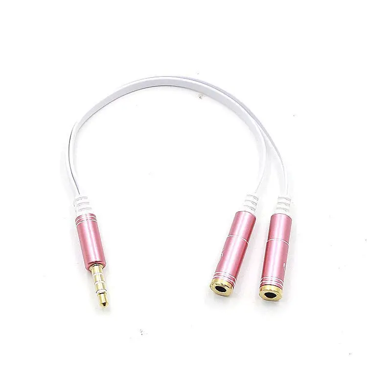 3.5 One Point Two Earphone Microphone Audio Cable Audio Splitter One for Two Couple Line Earphone Adapter Cable: Rose Gold