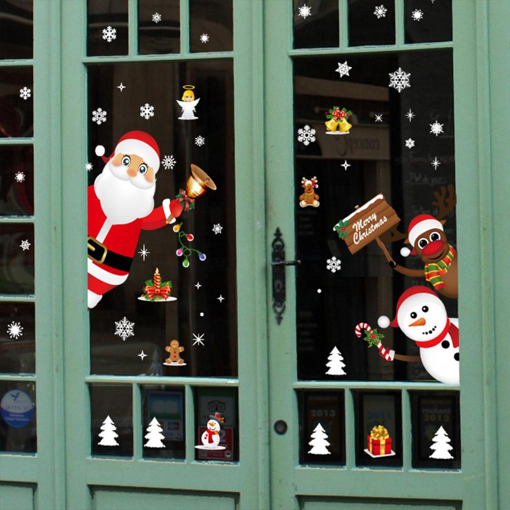 Pegatinas navideñas para pared, calcomanías para Festival de ventana, Papá Noel, muñeco de nieve, decoraciones navideñas para el hogar, adornos de Navidad y Año