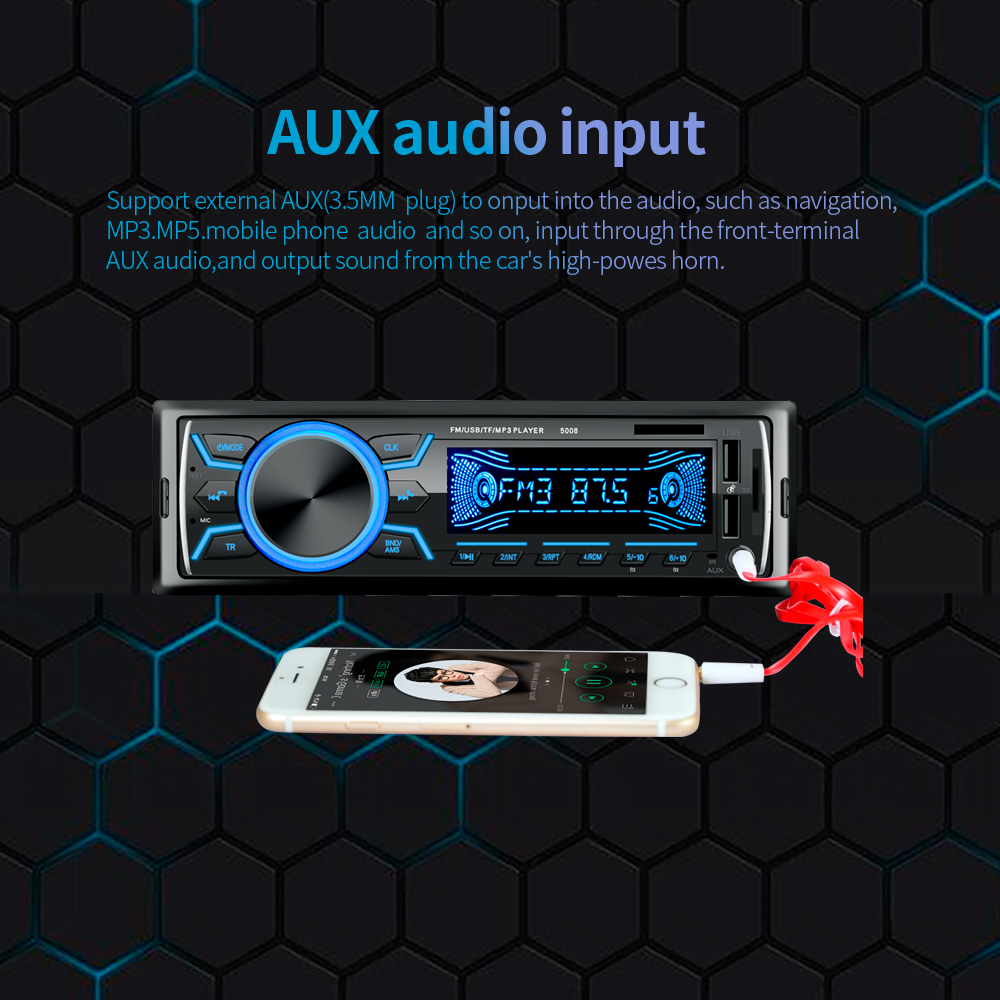 Reproductor MP3 estéreo de Radio para coche, 1 DIN, Compatible con Bluetooth, 2 USB/TF/FM, autorradio, electrónica automática en tablero, 7 colores, USB, SD, AUX