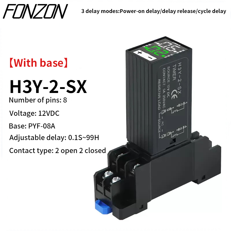 Digitale Power-On Vertragingsrelais H3Y-2(8pin)H3Y-4(14pin) Timer Relais 0.1S-99H Cyclusvertraging Met Basis Ac 220V Dc 12V Dc 24V: Grootste