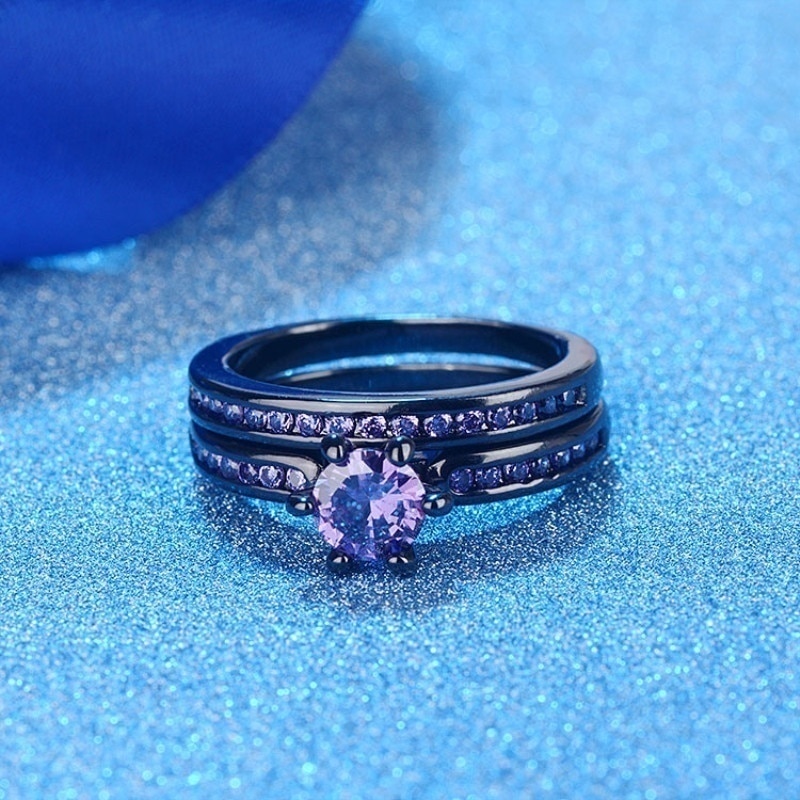 Liebhaber Ring Trendy Regenbogen Hartmetall Männer der Ring Nette Frauen Lila Zirkonia Ringe Set Für Hochzeit Ring Liebe