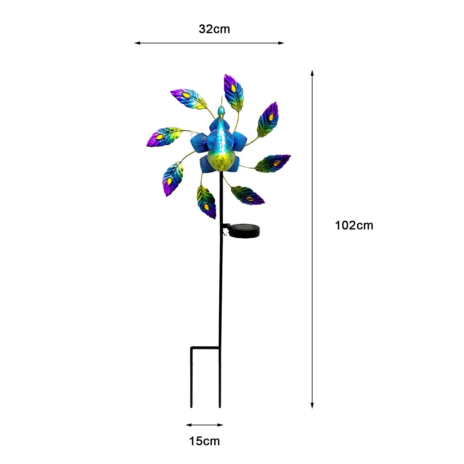 20 @ decorazioni da giardino in ferro battuto dipinto pavone luce solare mulino a vento blu incandescente pavone ornamento giardinaggio Decor prato palo