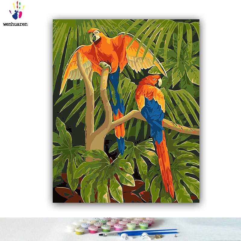 Diy Paint By Numbers Picture Coloring By Numbers With Kits Animal Lovely Tiger Dog Cat Parrot Leopard Flamingo Artwork: 6746 / 40x50  no frame