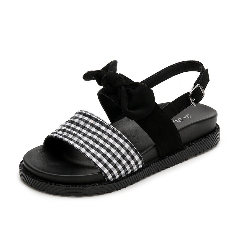 ----strik ronde neus casual sandalen zomer koreaanse damesschoenen dikke zool muffinzool l schoenen wild: Zwart / 38