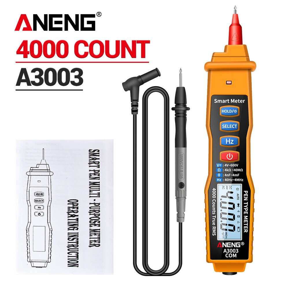 Aneng  a3003 digital pen multimeter 4000 tæller smart meter med ncv ac/dc spændingsmodstand kapacitans testere: Gul