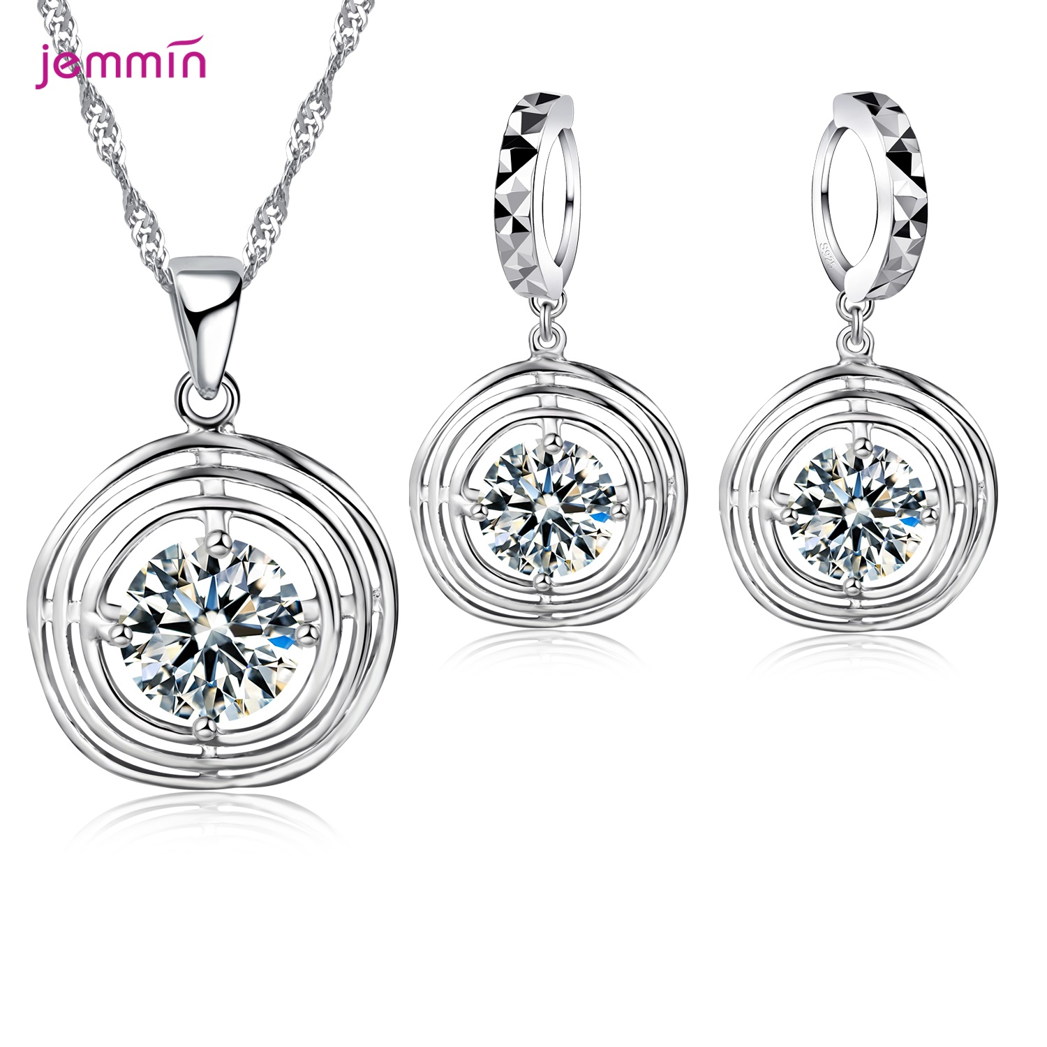 925 Sterling Silver Trendy Crystal Pendant Necklace Earrings Jewelry Set For Women Girls Wedding Engagement Jewelry: AGATE