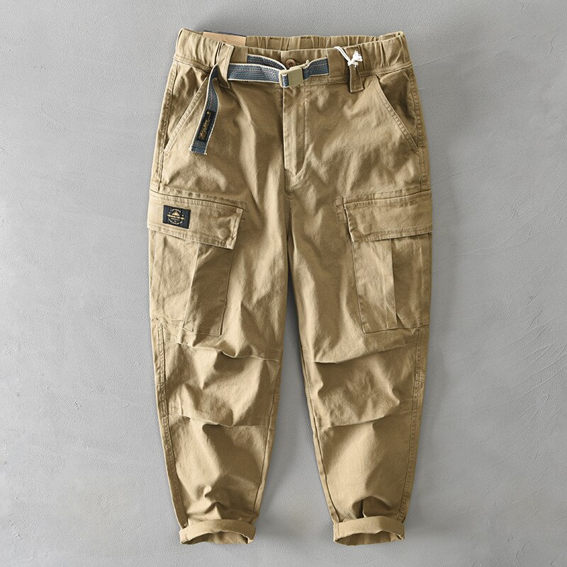 Monos de Color caqui para hombre, pantalones Verdes del Ejército, cinturón elástico de bolsillo múltiple, pantalón de carga informal de: XL / khaki