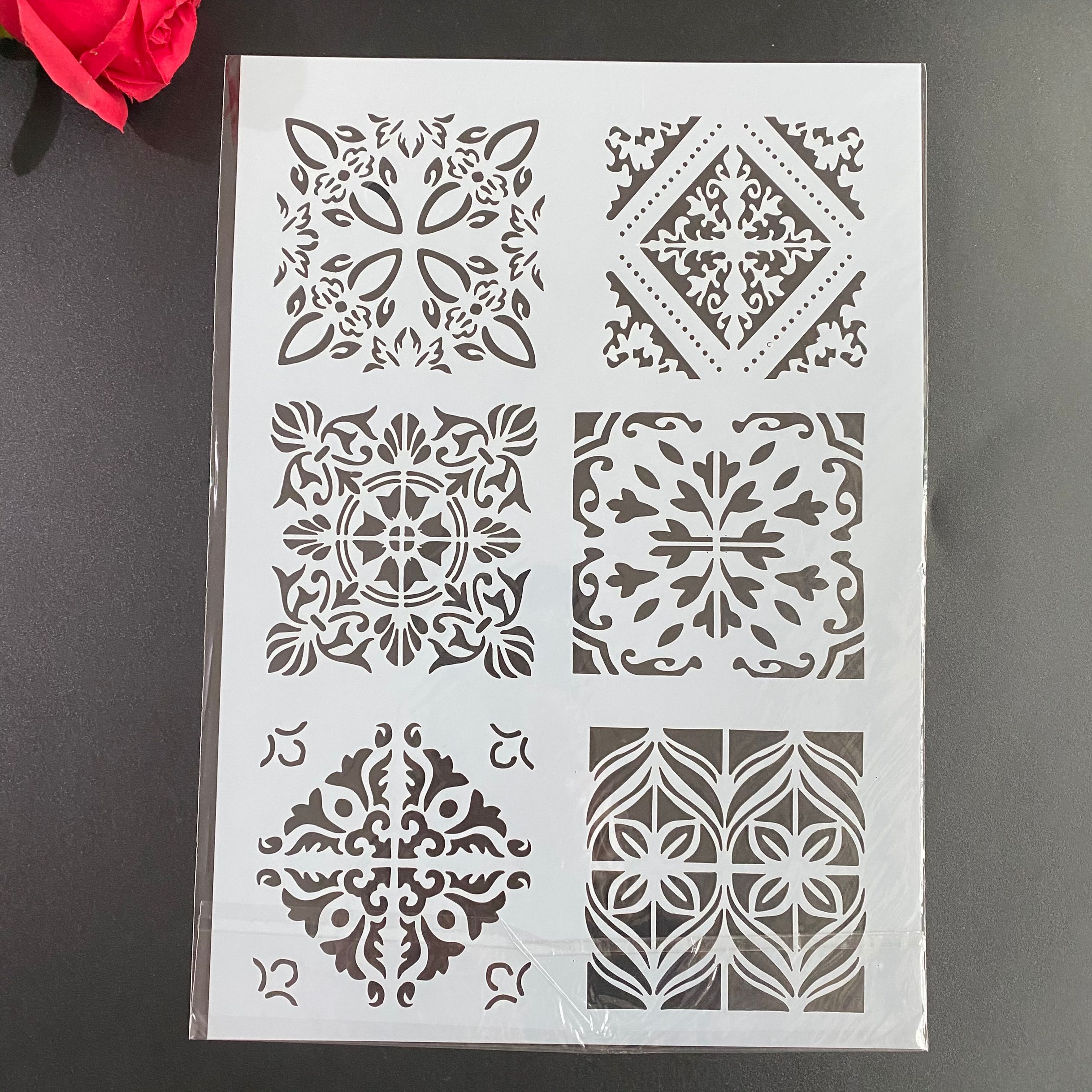 Plantillas de patrones vintage A4 para colorear, álbum de recortes en relieve, plantilla decorativa para pasteles, 4 unids/set por juego