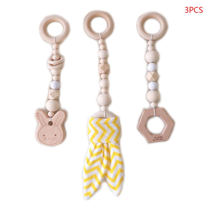 3 Teile/satz nordisch Karikatur Baby Holz Kaninchen Ohr Spielzeug Anhänger Fitnessstudio Fitness Gestell Ornament Kleinkind Kleinkind Zimmer Dekorationen: Weiß