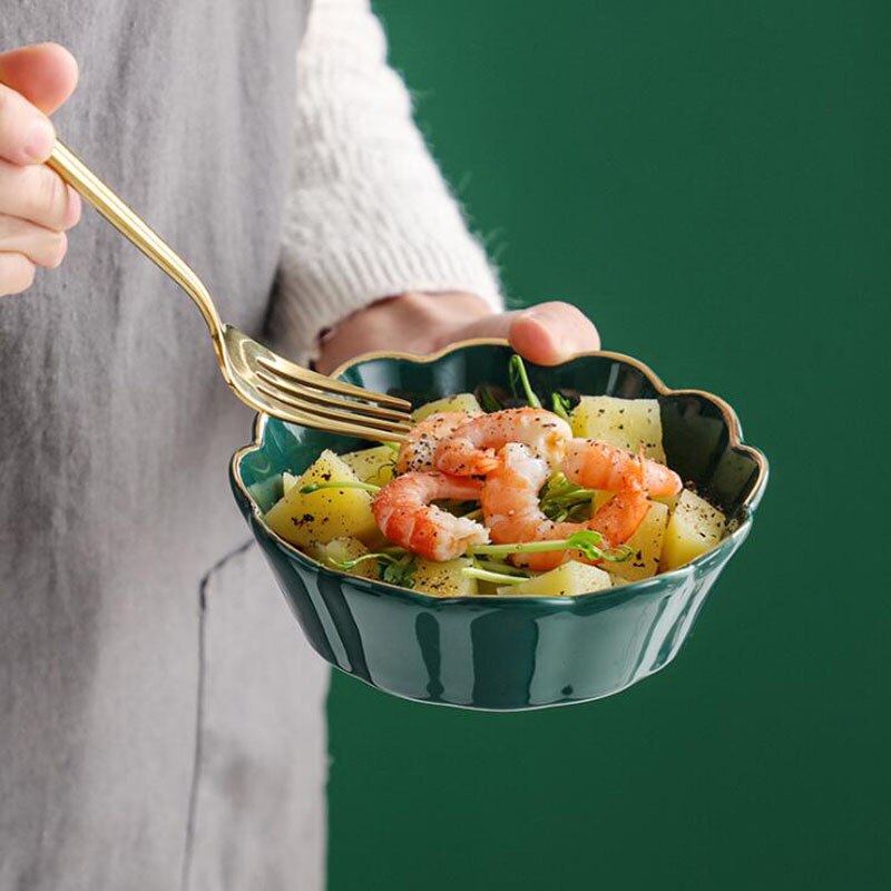 Ceramic Salad Bowl 14.5 cm Classic Green Porcelain Bowls Soup Rice Dessert Snack Bowl Luxury Phnom Penh Household Tableware: Default Title