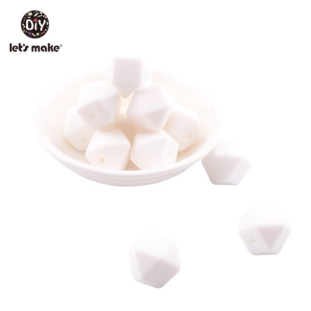 Hacer cuentas de silicona para mordedor 20PC grande 17mm geométrico hexagonal collar de dentición DIY pulsera cuentas de silicona: white