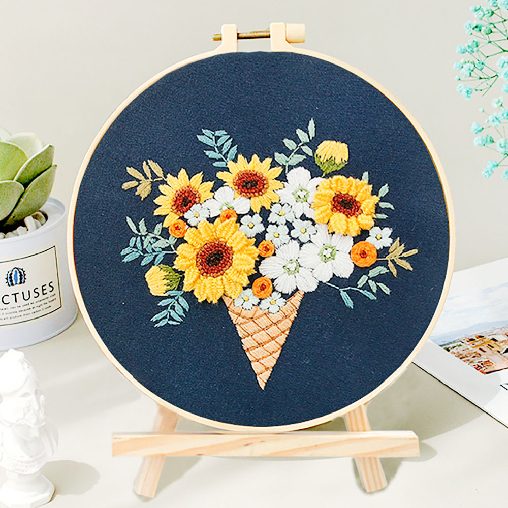 Kit de punto de cruz estampado, bordado de flores, planta, conjunto para principiantes todo incluido para adultos, arte de relajación, artesanía, aro de de cumpleaños: plum