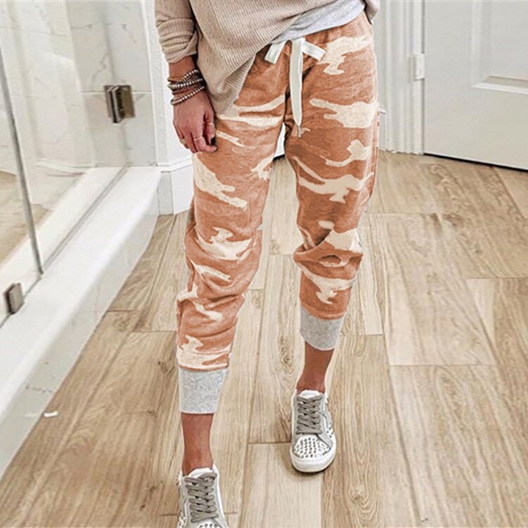 Women Camouflage Joggers Pants Ankle Camo Cargo Jogging Trousers Female Autumn Streetwear Drawstring Ladies Sweatpants: Orange / L
