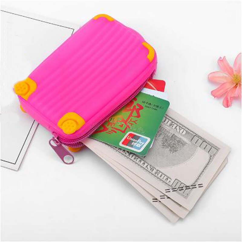 Silicone Coin Purse Suitcase Card Bag Waterproof Small Soft Zipper Storage Bag Girls Cute Funny Coin Purse Wallet Candy Color