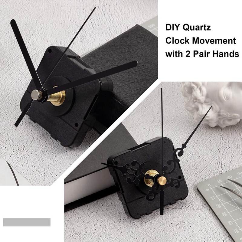 Long Shaft Clock Movement Mechanism Battery Operated DIY Repair Parts Replacement with 2 Pairs of Hands