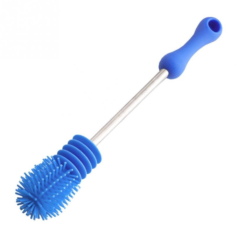 Silicone Cup Scrubbing Feeding-bottle Brush Long Handle Soft Sponge Baby Bottle Brush: Blue