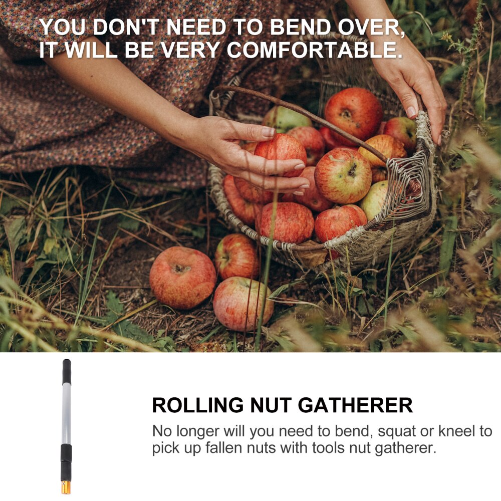 1Pc Fruit Picker with Telescopic Stick Durable Outdoor Walnut Collector Silver