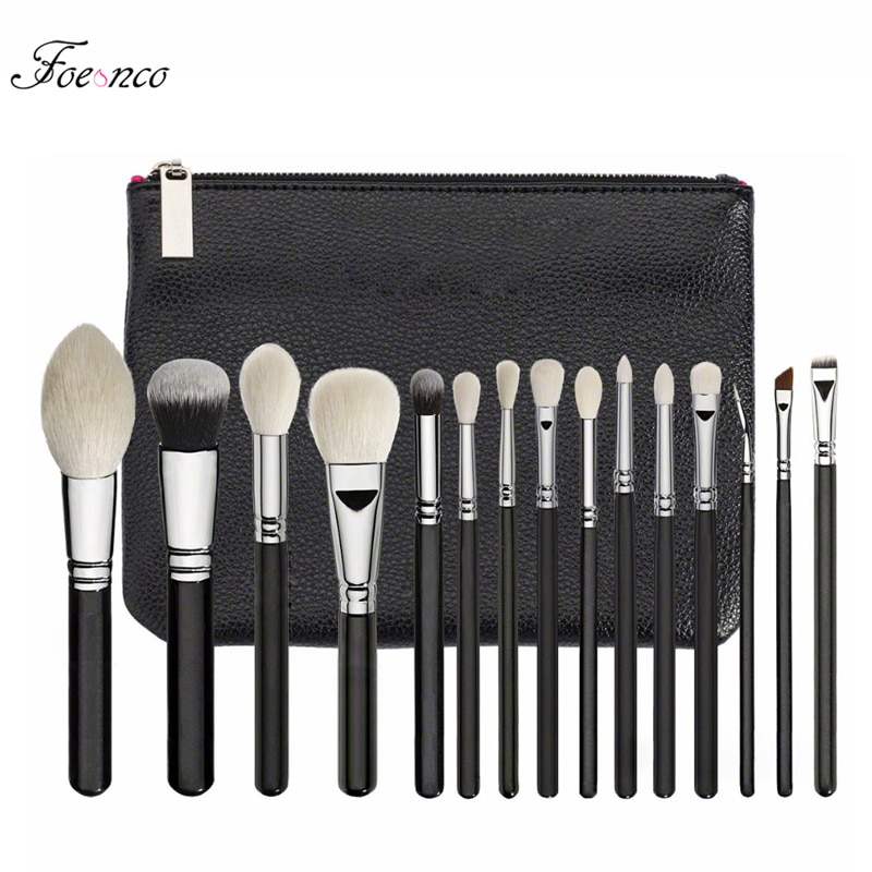 15 Uds. Brochas de maquillaje de pelo sintético negro, base en polvo, colorete, sombra de ojos, juego de brochas de maquillaje para contorno, estuche para cosméticos