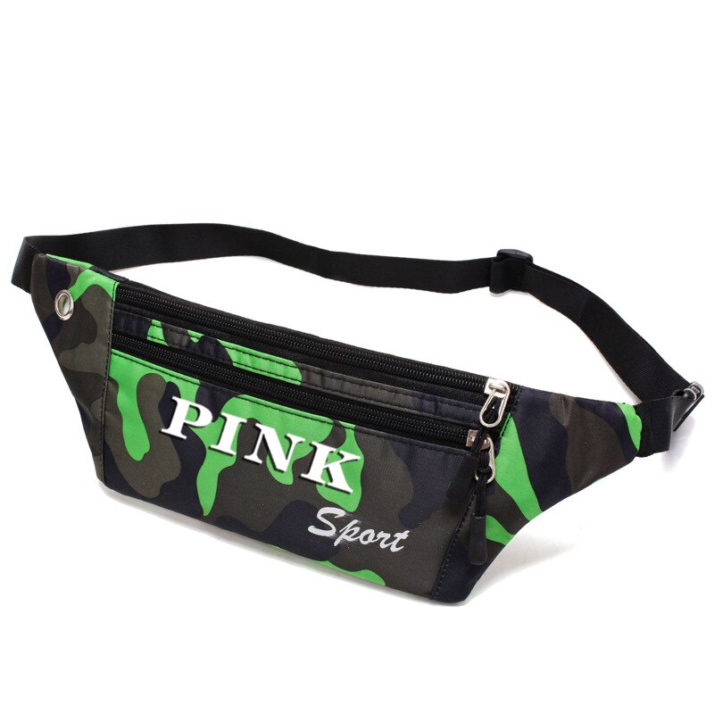 Roze Tas Vrouwen Camouflage Sport Tas Running Waterdichte Heuptas Outdoor Sport Leisure Messenger Heuptas Met Oortelefoon Gat: Licht Groen