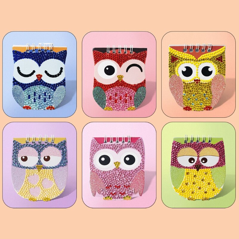 6 Pcs/Set DIY Diamond Painting Notebook Owl Shaped Diamond Art Kits Embroidery Cross Stitch Journal Diary Book Children