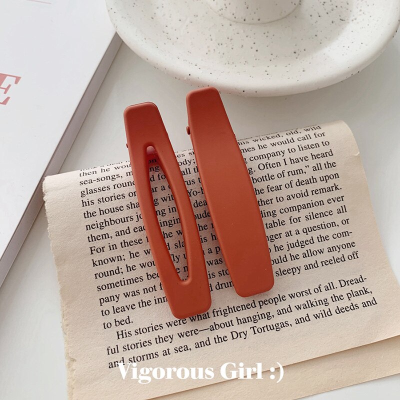 2PC Korea Macaron Color Hair Clips Acrylic Barrettes Geometric Hollow Matte Hair Clips For Girls Women Hair Accessories: 2pc Orange clip