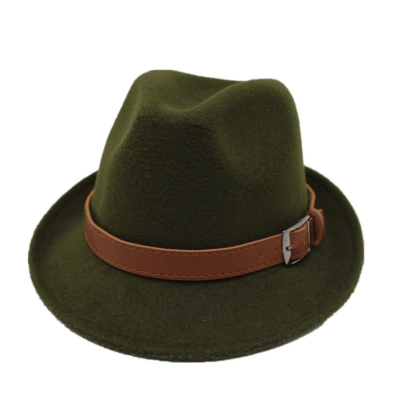 Ozyc bred skygge mænd fedora hatte jazz kasketter flad top hat gorras casquette uld kort stil hat chapeu: Militærgrøn
