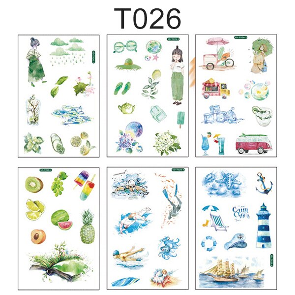 Pegatinas de papel Washi Kawaii para diario, suministros de papelería decorativos para cuaderno, álbum de recortes, 6 hojas: 26