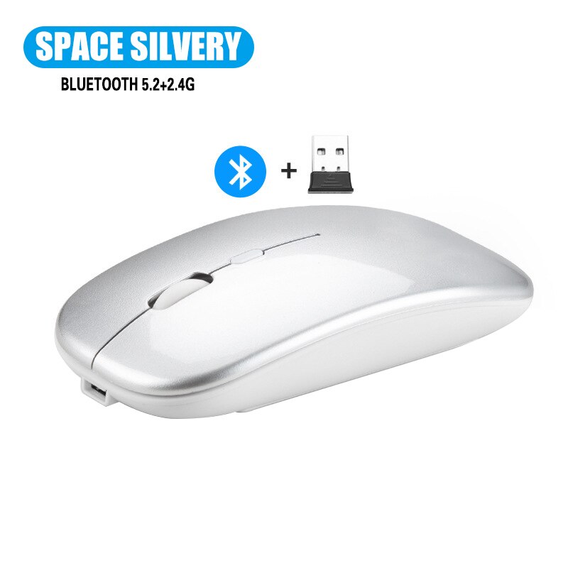 Wireless Mouse 2.4Ghz USB RGB Bluetooth 5.2 Mouse Wireless Computer Silent Mause LED Backlit Ergonomic Gaming Mouse For Laptop: Bluetooth Silver