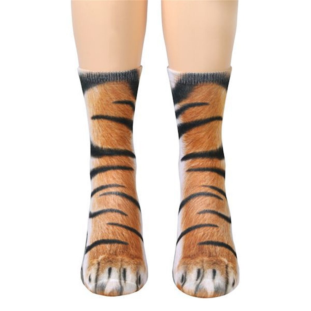 Unisex barn voksen 3d print dyrepote sokker kat hund dinosaur tiger pote sokker til kvinder mænd børn sjov afslappet: Tiger
