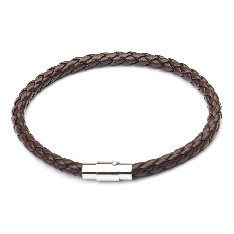 Pulseira de couro masculina, pulseira neutra de aço inoxidável preta: brown