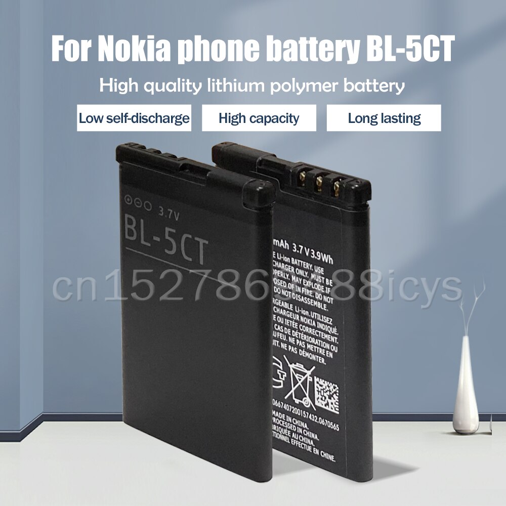 1 stk 3.7v 1050 mah bl -5ct bl 5ct bl5ct udskiftning telefonbatteri til nokia 3720 5220 5220xm 6730 6330 6303i c5-02 c3-01 c5-00