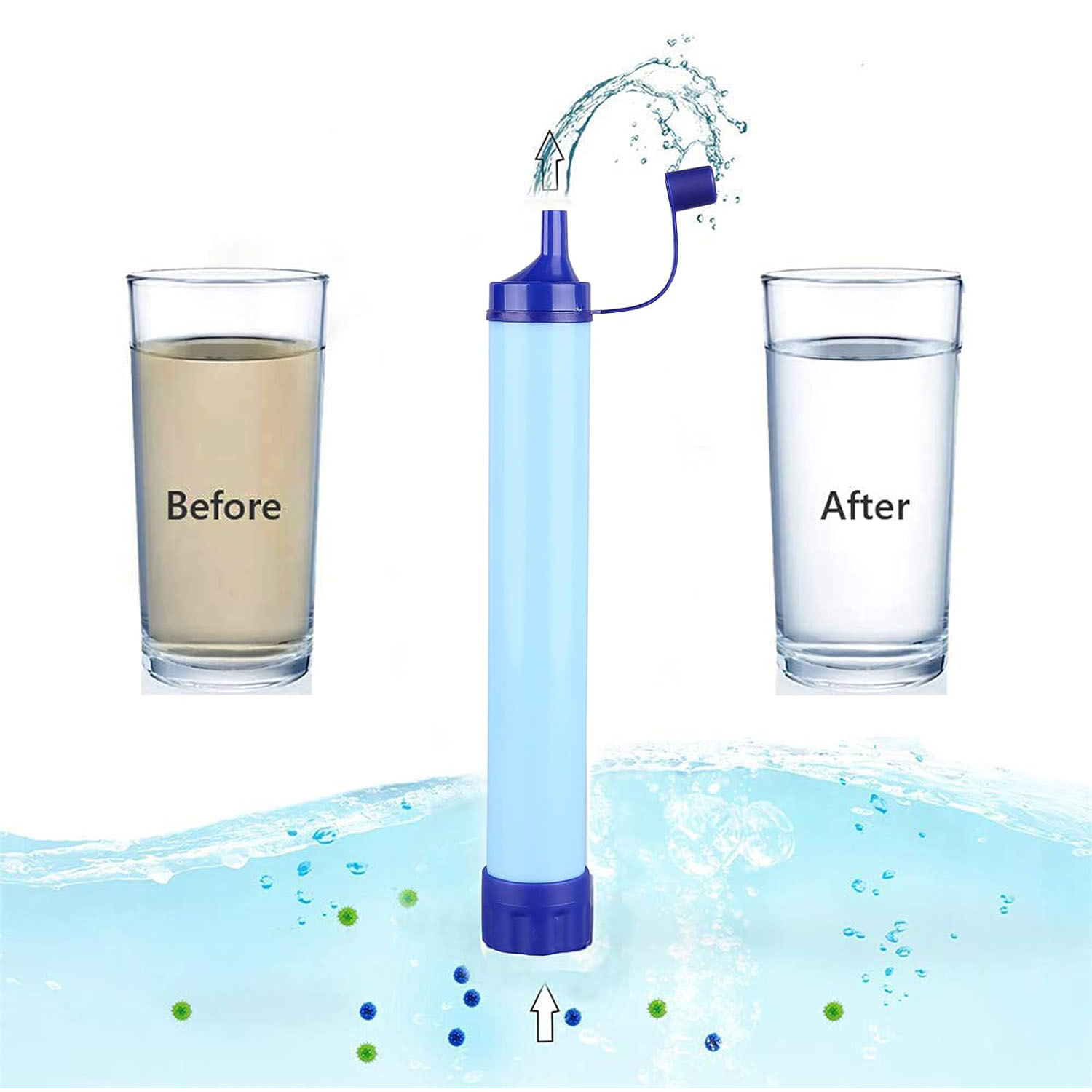 Draagbare waterfilter, waterrietjes om water te zuiveren, waterzuiveringsfilter, persoonlijke waterfilterrietje draagbare filtratie voor buiten
