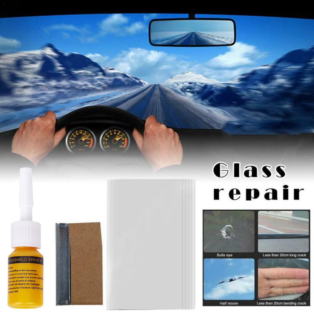 5pcs Car Broken Glass Repair Kit Windshield Set DIY Casement Tool Glass Scratches Repair 1*Repair Fluid+3*Cured Films+1*Repair B