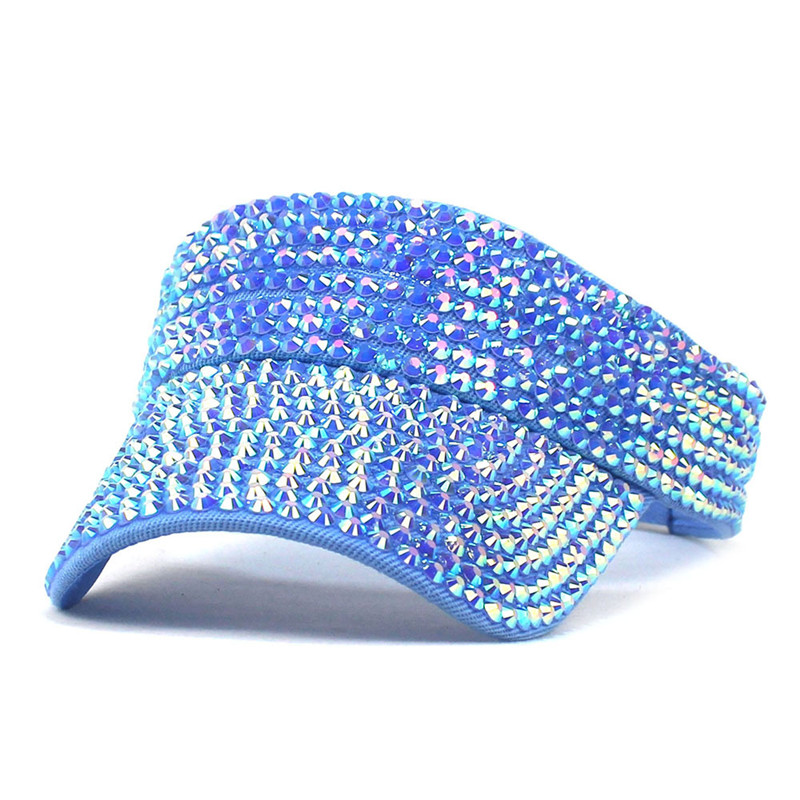 Summer Cotton Color Rhinestone Visors Adjustable Sun Protection Cap For Men and Women 05: SKY BLUE