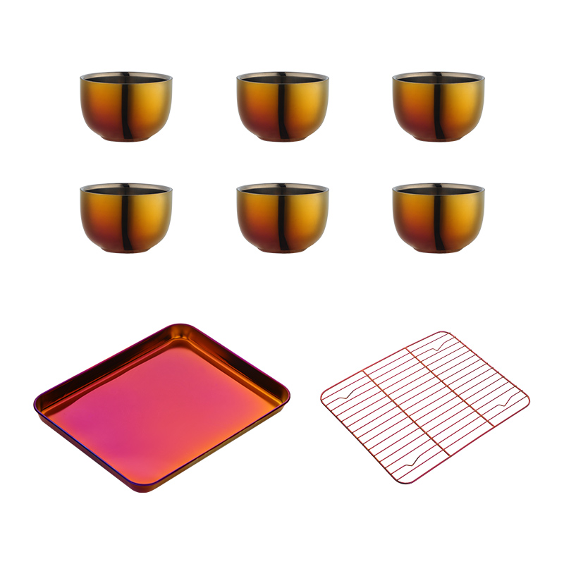 Ensemble de tasses à thé en acier inoxydable, 4/8 pièces, avec plateau et support amovible, tasse en or Double couche Anti-brûlure, service à thé: Rainbow 3 as photo