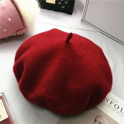 Wolmix franse baret effen dames dames meisjes hoed herfst winter warme muts mutsen: Wijnrood