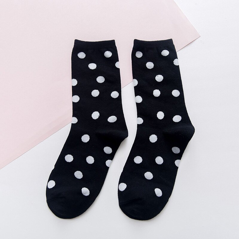 Novo outono e inverno meias femininas polka dot moda meias, algodão em tubo vaca meias femininas: Black