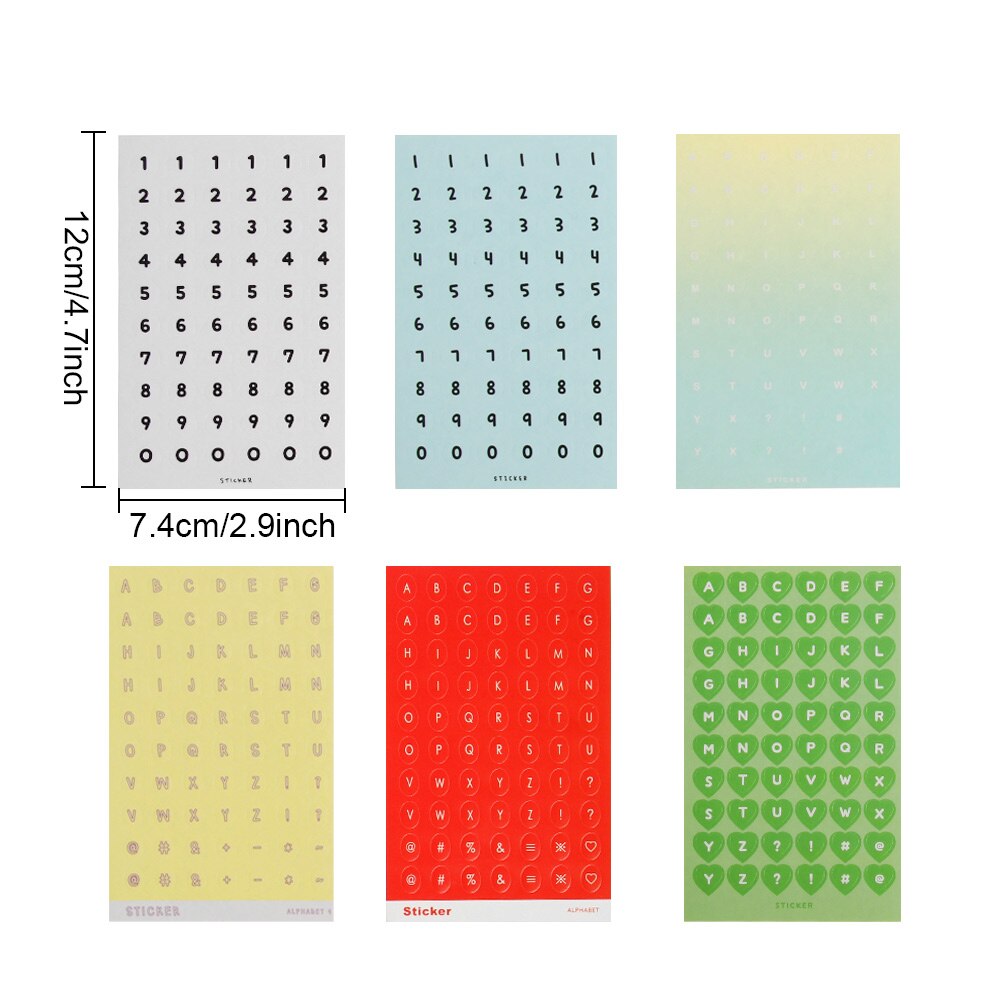 16Sheets Colorful DIY Numbers Letters Stickers Self Adhesive Small Clothing Mark Labels Stickers School Paper Sticker Office Dec