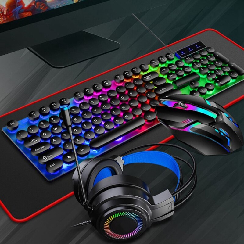 4 in 1 Keyboards Gaming Mouse &amp; RGB Headphones Wired Mechanical Keyboard Mouse Headset Kit for Laptop Computer