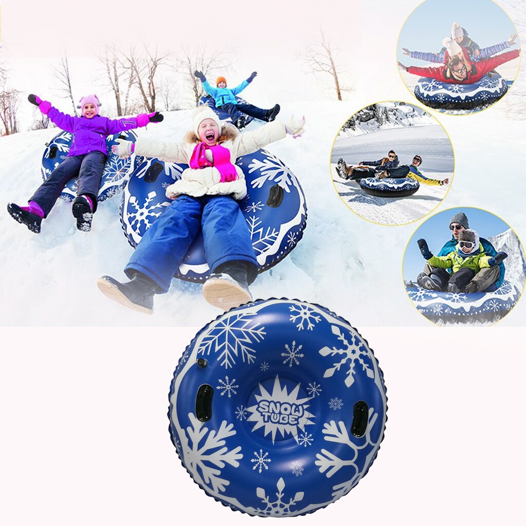Heavy Duty Handle Inflatable Ski Ring Snow Tube Inflatable Sledding Tube Floating Raft Winter Fun Toy Sled Skiing Equipments: Blue
